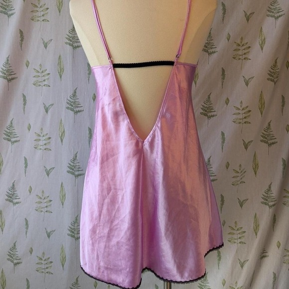 Betsy Johnson Rose Pink Slip Dress With Black Lace Trim and Green Bows - Picture 2 of 5